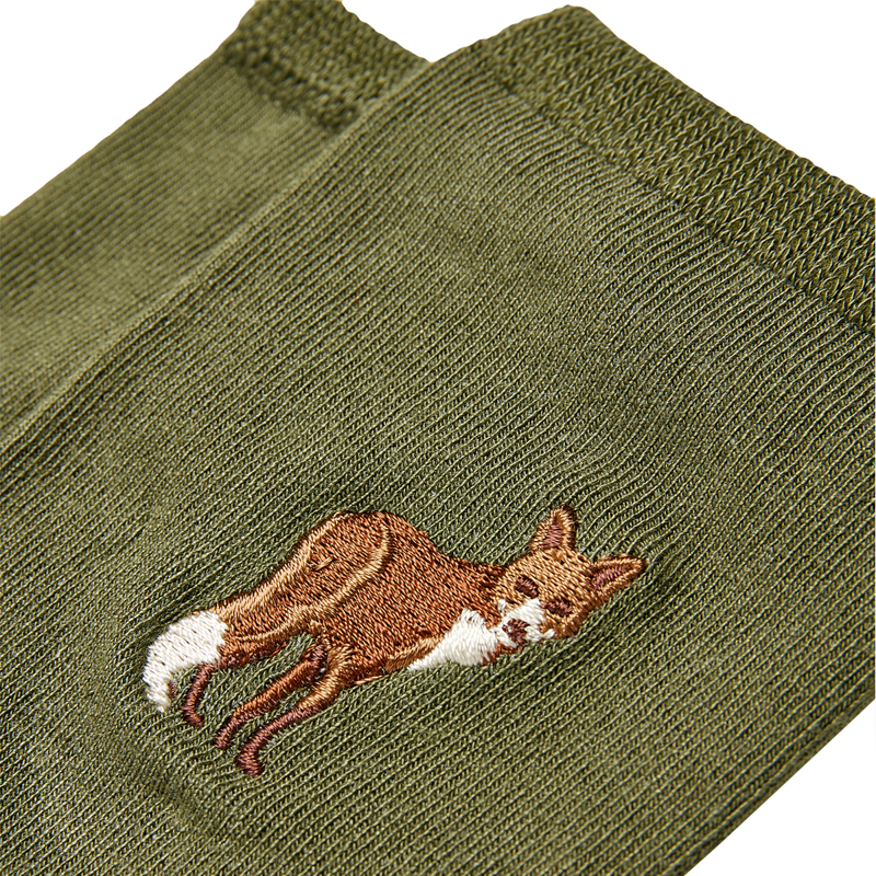 Joules Excellent Everyday Embroidered Socks - Green Embroidered Fox-2